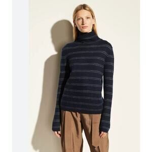VINCE Sz XS Striped Fitted Boiled 100% Cashmere Turtleneck Sweater NWT